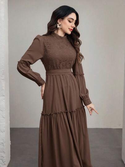 Graceveil Women's Patchwork Cashew Lace Collar Long Sleeve Elegant Dress Fall Cloth For Women
