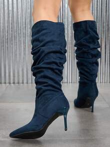 Daringsoles Women's Pointed Toe Stiletto Heel Sexy Party Thigh High Boots, Suede Slouchy Pull-On Blue Boots For Autumn/Winter For Christmas - Green - View 6