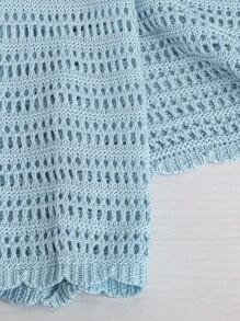 Franclia 时尚度假风镂空圆领超大休闲毛衣，时尚欧美风针织套头衫秋冬