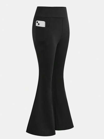 Young Girl Casual Versatile Comfortable Letter Patch Flared Loose Knit Leggings, Suitable For Commuting, School, Daily Casual, Vacation, Sports, Autumn/Winter Fall