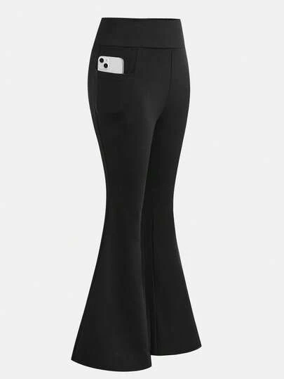 SHEIN Girlism 少女高腰紧身弹力瑜伽休闲喇叭裤，带口袋