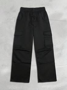 Manfinity Roughcore Men's Solid Color Drawstring Waist Multi-Pocket Casual Cargo Pants, Fall