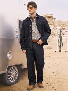 Manfinity Homme 男士牛仔夹克，修身款，长袖，四季皆宜，秋季 - 黑色 - 查看 4