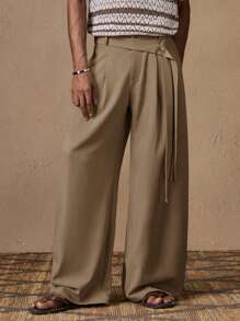 AKNOTIC Quần ống rộng lưng thun co giãn thoải mái cho nam, quần kaki màu trơn thích hợp cho mùa hè, kỳ nghỉ, phối đồ hàng ngày, tiệc tùng, cặp đôi, quà tặng cho nam giới, mùa thu - Cà phê nâu - Xem 5