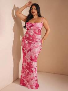 SHEIN BAE Váy hoa 3D hở vai màu trắng thanh lịch cỡ lớn dành cho nữ, thích hợp cho kỳ nghỉ sang trọng, lễ hội âm nhạc, kỳ nghỉ bãi biển, khách dự tiệc cưới - Hồng - Xem 5