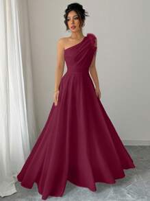 Modelyn French Retro Fairy-Like Shoulder Dress - Burgundy - View 3