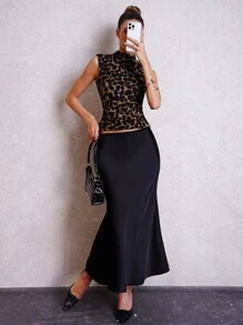 Lavishia Leopard Print Mock Neck Bodycon Tank Top For Women