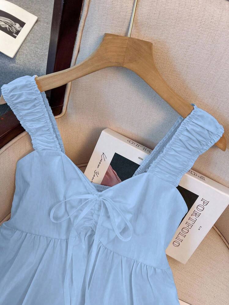 Franclia Camiseta holgada con lazo decorativo para mujer, ropa para la universidad - Azul - Añade 4