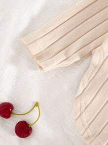 SHEIN Playful Pals 6 件套女婴秋冬新款罗纹针织面料杏色樱桃印花纯色服装，3 件套长袖上衣和裤子，时尚休闲可爱套装 - 彩色 - 查看 11