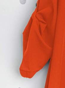 SHEIN Tall CURVE Plus Size Women's French Casual Summer Short Sleeve V-Neck Dress Orange Dress Burnt Orange Dress Collared Dress Orange Tunic Dress Solid Color Dress Plus Size Orange Dress