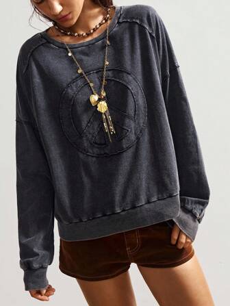 Bohemela Women's Casual Solid Color Knit Crew Neck Loose Fit Long Sleeve Sweatshirt In Fall/Winter