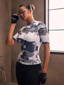Powerista 女士时尚撞色印花短袖骑行服 - 黑與白 - 查看 7