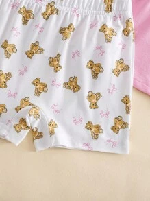 3 件套年轻女孩可爱熊和蝴蝶印花针织短裤，休闲分层内衣套装，春夏 - 彩色 - 查看 4