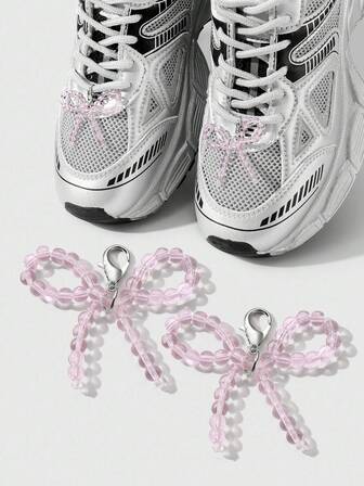 Kawaii 2 piezas Delicado y dulce versátil minimalista moda hecho a mano cuentas rosa falso cristal lazo DIY broche de langosta, juego decorativo adecuado para mujeres, niñas, uso diario, regalo de vacaciones