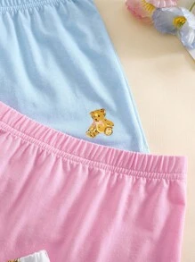 3 件套年轻女孩可爱熊和蝴蝶印花针织短裤，休闲分层内衣套装，春夏 - 彩色 - 查看 5