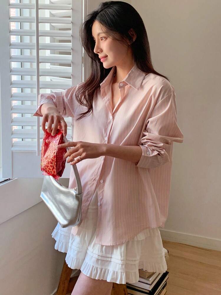 Women's Loose Striped Long Sleeve Single-Breasted Casual Shirt