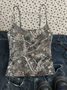 Teen Girls' Casual Minimalist Camisole Snug Fit Tank Top, Summer Camo Tank Top Camo Crop Top Camo Tops Camo Tank Camo Top