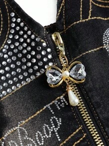 Betty Boop | ROMWE 复古西部牛仔女式系带性感短款牛仔上衣 - 藍色 - 查看 2