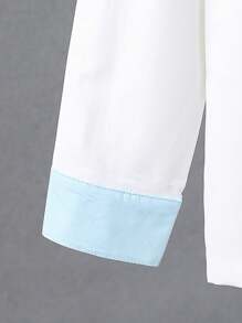 SHEIN 2 件 Tween Boy 四季休闲纯色修身立领长袖衬衫 + 休闲裤套装，适合派对、主持、钢琴演奏会、聚会、T 台、洗礼、商务 - 淺色水洗藍 - 查看 6