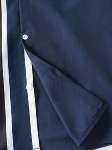 SHEIN 2 件套青少年男孩绅士装，海军蓝百搭时尚修身短袖衬衫 + 长裤，绅士西装套装，商务优雅学院个性化服装，生日派对日常休闲外套，优雅简约的返校季