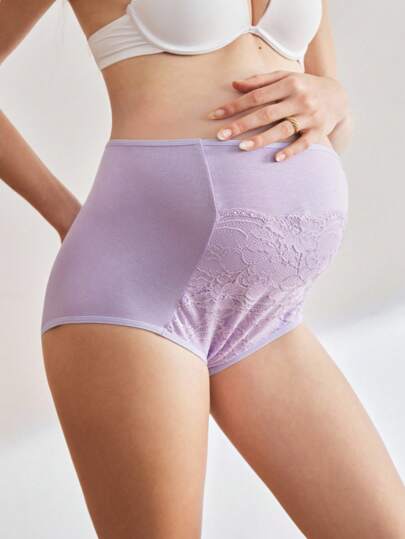 Hög midja, magstöd, spetslappmönster, bekväma mammaunderkläder för graviditet i mitten till sent skede och tidigt skede