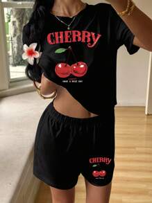 SHEIN EZwear 2pcs Cherry Pattern Casual Shorts Set For Women, Suitable For Summer Suitable For Going Out - Multicolor - View 2
