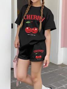 SHEIN EZwear 2pcs Cherry Pattern Casual Shorts Set For Women, Suitable For Summer Suitable For Going Out - Multicolor - View 4