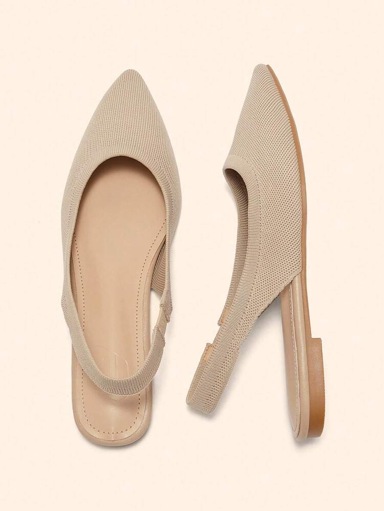 CUCCOO BASICS Pointed Toe Flat Shoes, Comfortable Knit Material, Breathable Slip-On Flats For Women, Apricot Color For Christmas Spring Shoes