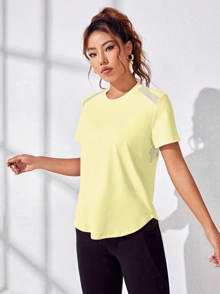 SHEIN Sovereign Charm Women's Solid Color Backless Short Sleeve Fitness Workout T-Shirt, Everyday Wear - Yellow - View 4