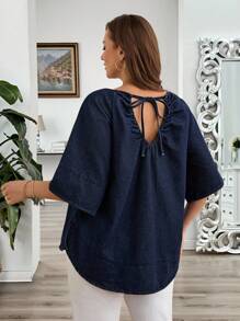 EMERY ROSE EMERY ROSE Blusa vaquera casual y holgada talla grande para verano - Azul lavado oscuro - Ver 2