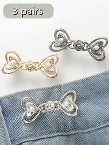 SHEIN 3 对心形腰带扣，带珍珠的金属纽扣，无需缝制的可调节腰部紧固件 - 彩色 - 查看 3