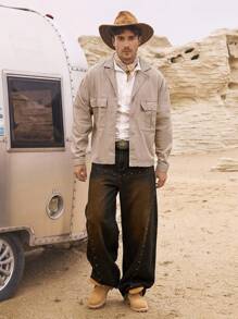 Manfinity Homme Men's Casual Fashion Short Cardigan Jacket - Khaki - View 6