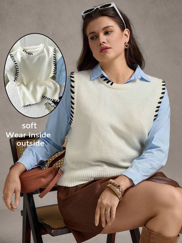 Zelara Plus Size Women Casual Loose Knitted Vest Sweater Vest For Women Preppy Vest Pullover Vest Office Outfits For Women Work Clothes Women Back To School Clothes Vintage Streetwear Old Money Style Women Going Out Outfits Office Streetwear Women Kawaii Back To School Fall Women Clothes Winter Outfit For Women