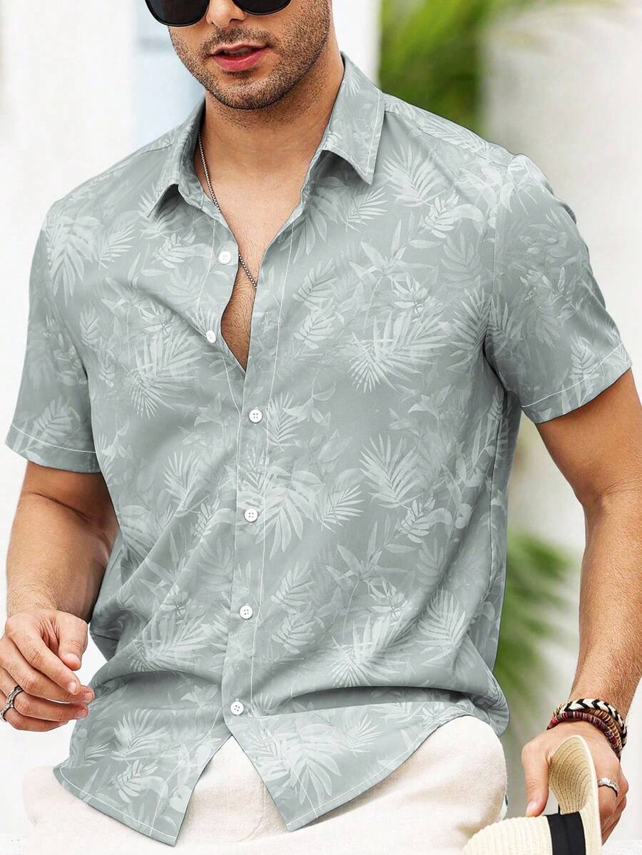 Manfinity RSRT Men Tropical Print Short Sleeve Shirt For Summer - Grey - View 1