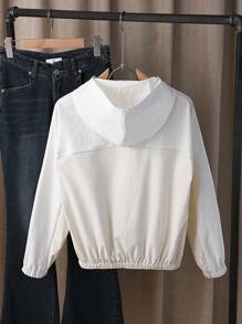 INAWLY Women's Fashionable Minimalist Contrast Color Long Sleeve Hooded Casual Jacket Fall Cloth For Women - White - View 2