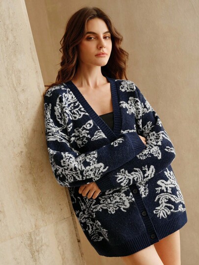 Anewsta Cardigan en jacquard tricoté pour femmes, élégant, chic et , convient pour l'automne, l'hiver, le Nouvel An, Noël et les sorties