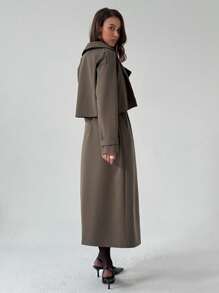 Aloruh 女士纯色翻领长袖短外套和无袖长外套秋冬休闲套装