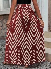 SHEIN PETITE 女士休闲豹纹高腰开衩下摆夏季半身裙