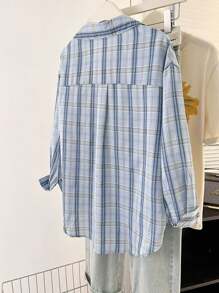 Women's Plaid Drop Shoulder Long Sleeve Single-Breasted Pocket Casual Shirt Fall Cloth For Women - Multicolor - View 2