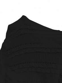 Breezaya Summer Casual Solid Color Textured Fabric Short Sleeve T-Shirt, Babydoll Top - Black - View 7