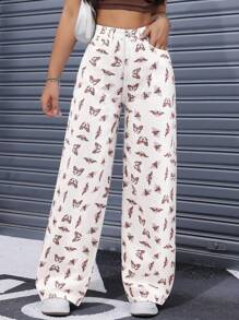 SHEIN ICON Casual Butterfly Print Wide Leg Jeans - Multicolor - View 5