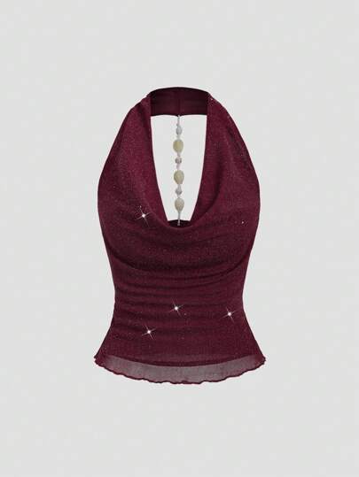 Sweetra 性感低胸褶饰腰部独特设计甜美辣味风格女式背心