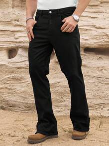 RivetRise Men's Black Flared Jeans With Zipper Ankle Design - Black - View 6