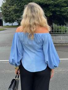 Jeta Ari 露肩泡泡袖收腰衬衫 - 藍色 - 查看 2