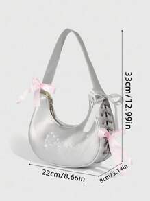 ROMWE Kawaii 1 chiếc túi xách hình lưỡi liềm bạc phong cách đại học ngọt ngào và sành điệu, túi đeo dưới cánh tay thêu nơ ruy băng ballet dành cho nữ - Nhiều màu - Xem 2