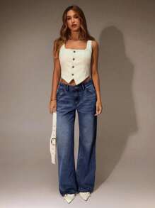 SHEIN Forever 21 秋季/冬季/返校季/乡村音乐会/女士音乐会/外出/生日/万圣节服装/休闲/千禧年/2000年代/90年代/性感/西部牛仔女装/波西米亚风/乡村风/夜店/办公室/鸡尾酒会/复古/紧身/锐舞节/趣味/优雅/老钱风/街头风/度假/乡村音乐会/工作/端庄/国庆新年派对外出时尚/基础款/毕业/万圣节/低腰宽松/阔腿牛仔裤