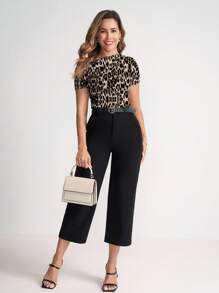 Ellevyn 褶皱不对称领短袖弹力针织纯色优雅T恤，适合女士，春夏、返校、商务休闲场合，也适合教师穿着。另有女士短袖上衣三件装可选，露肩款式。 - 彩色 - 查看 4