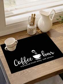 SHEIN 1 件家居装饰咖啡杯印花排水垫，新型吸水厨房台面干燥垫，厨房用具干燥垫 - 碗碟干燥垫，适用于厨房台面，适用于咖啡机、浓缩咖啡机等。 - 黑與白 - 查看 6