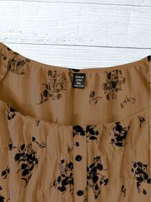 SHEIN LUNE Camisa casual de verão estampada feminina - Castanho - Ver 4