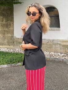 Jeta Ari Blazer casual da donna a maniche corte con colore unito